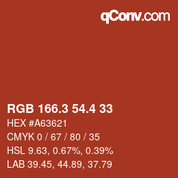 カラーコード: RGB 166.3 54.4 33 | qconv.com