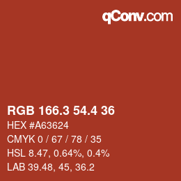 カラーコード: RGB 166.3 54.4 36 | qconv.com