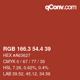 カラーコード: RGB 166.3 54.4 39 | qconv.com