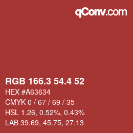 カラーコード: RGB 166.3 54.4 52 | qconv.com