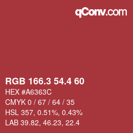 カラーコード: RGB 166.3 54.4 60 | qconv.com