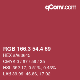 カラーコード: RGB 166.3 54.4 69 | qconv.com
