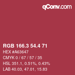 カラーコード: RGB 166.3 54.4 71 | qconv.com