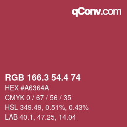 カラーコード: RGB 166.3 54.4 74 | qconv.com