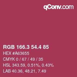 カラーコード: RGB 166.3 54.4 85 | qconv.com