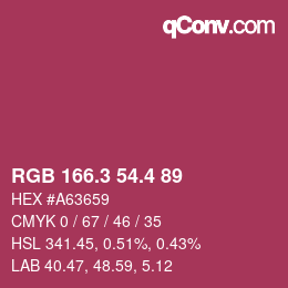 カラーコード: RGB 166.3 54.4 89 | qconv.com