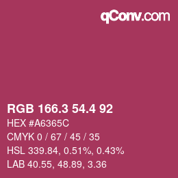 カラーコード: RGB 166.3 54.4 92 | qconv.com