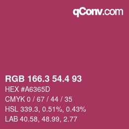 カラーコード: RGB 166.3 54.4 93 | qconv.com