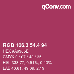 カラーコード: RGB 166.3 54.4 94 | qconv.com