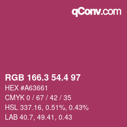 カラーコード: RGB 166.3 54.4 97 | qconv.com
