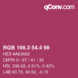 カラーコード: RGB 166.3 54.4 98 | qconv.com