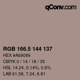 Farbcode: RGB 166.5 144 137 | qconv.com