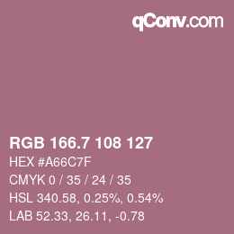 カラーコード: RGB 166.7 108 127 | qconv.com