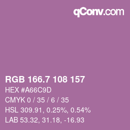 カラーコード: RGB 166.7 108 157 | qconv.com