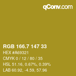 カラーコード: RGB 166.7 147 33 | qconv.com