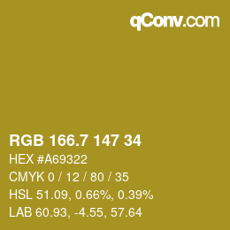 カラーコード: RGB 166.7 147 34 | qconv.com