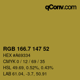 カラーコード: RGB 166.7 147 52 | qconv.com