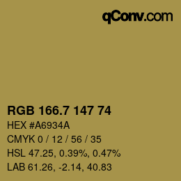 カラーコード: RGB 166.7 147 74 | qconv.com