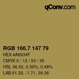 カラーコード: RGB 166.7 147 79 | qconv.com