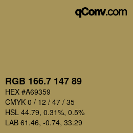 カラーコード: RGB 166.7 147 89 | qconv.com