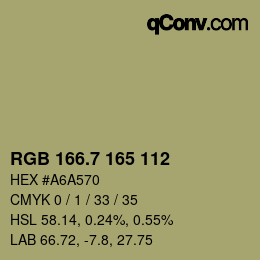 カラーコード: RGB 166.7 165 112 | qconv.com