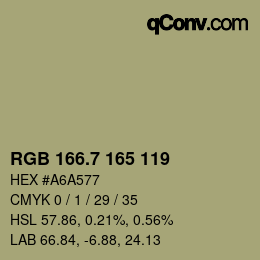 カラーコード: RGB 166.7 165 119 | qconv.com