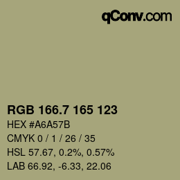 カラーコード: RGB 166.7 165 123 | qconv.com