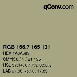 カラーコード: RGB 166.7 165 131 | qconv.com