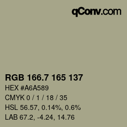 カラーコード: RGB 166.7 165 137 | qconv.com