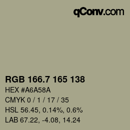カラーコード: RGB 166.7 165 138 | qconv.com