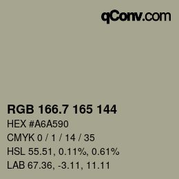 カラーコード: RGB 166.7 165 144 | qconv.com