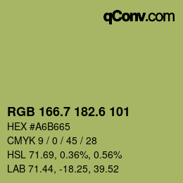 カラーコード: RGB 166.7 182.6 101 | qconv.com