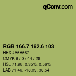カラーコード: RGB 166.7 182.6 103 | qconv.com