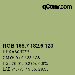 カラーコード: RGB 166.7 182.6 123 | qconv.com