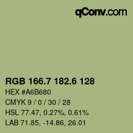 カラーコード: RGB 166.7 182.6 128 | qconv.com