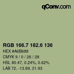 カラーコード: RGB 166.7 182.6 136 | qconv.com