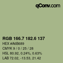 カラーコード: RGB 166.7 182.6 137 | qconv.com