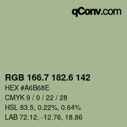 カラーコード: RGB 166.7 182.6 142 | qconv.com
