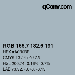 カラーコード: RGB 166.7 182.6 191 | qconv.com