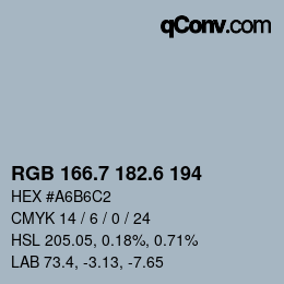 カラーコード: RGB 166.7 182.6 194 | qconv.com