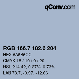 カラーコード: RGB 166.7 182.6 204 | qconv.com