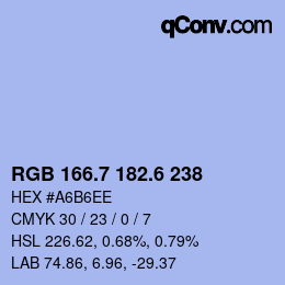 カラーコード: RGB 166.7 182.6 238 | qconv.com