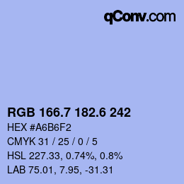 カラーコード: RGB 166.7 182.6 242 | qconv.com