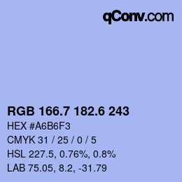 カラーコード: RGB 166.7 182.6 243 | qconv.com