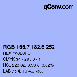 カラーコード: RGB 166.7 182.6 252 | qconv.com