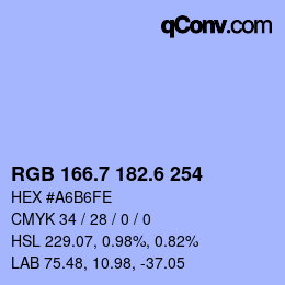 カラーコード: RGB 166.7 182.6 254 | qconv.com