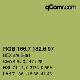 カラーコード: RGB 166.7 182.6 97 | qconv.com