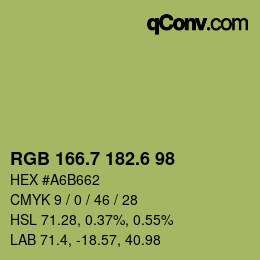 カラーコード: RGB 166.7 182.6 98 | qconv.com