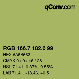 カラーコード: RGB 166.7 182.6 99 | qconv.com