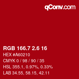 カラーコード: RGB 166.7 2.6 16 | qconv.com